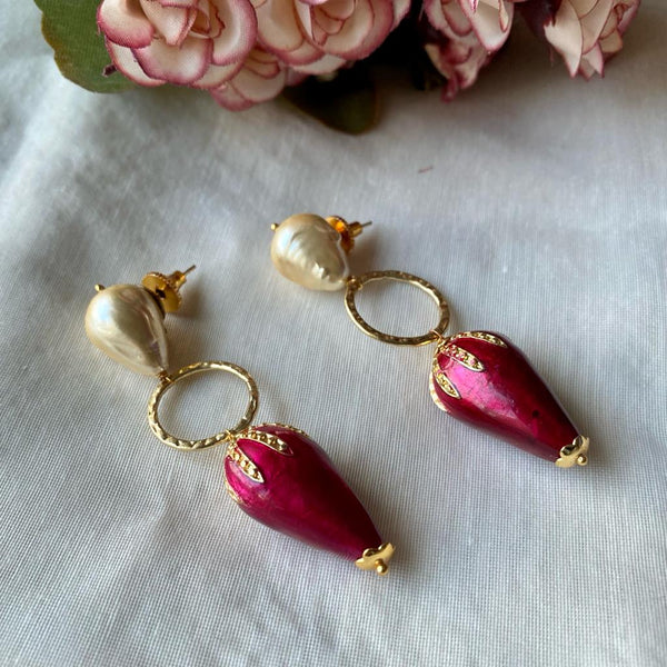 Fabulous Pearls Fuchsia Pink Enamel Earrings