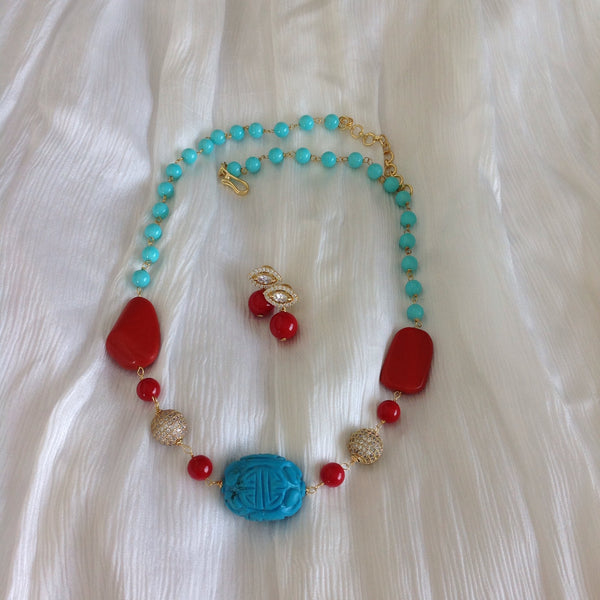 Tantalizing Turquoise and Red Necklace Set