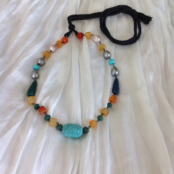 Opulence of Teal and Turquoise with Hues of Orange Necklace