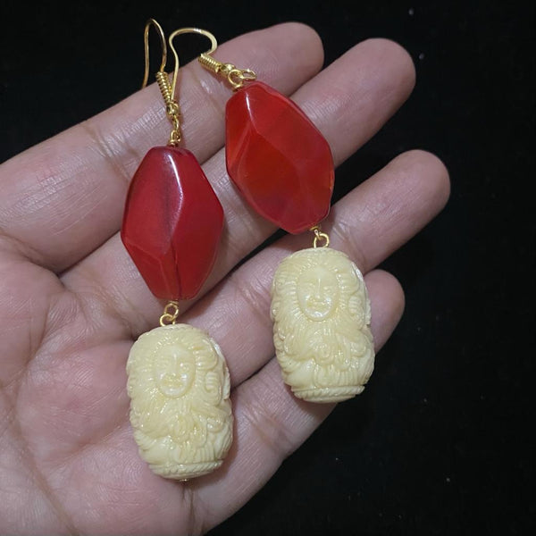 Mermaid Encarved Cream Corals and Candy Red Earrings