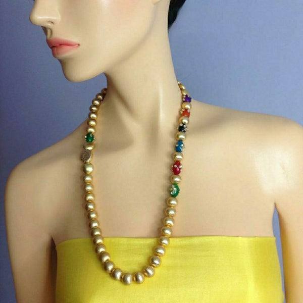 Ravishing Enamel Beads With Golden Necklace