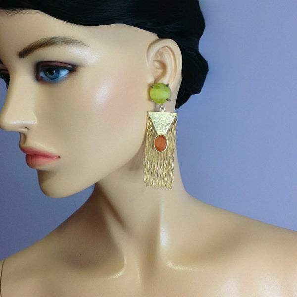 Charming Lime and Orange Dressy Long Earrings