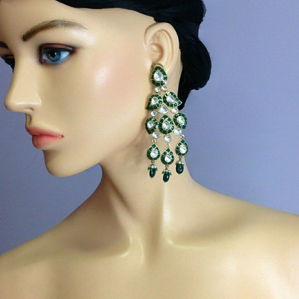 Glamorous Green Long Earrings