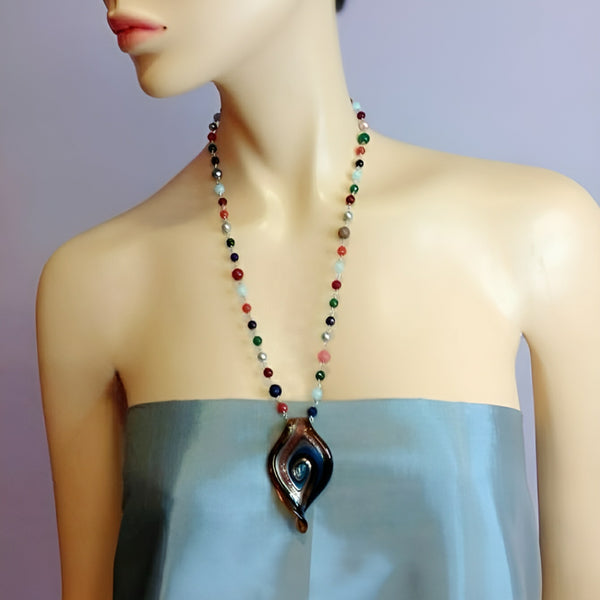 Tantalizing Ripples of Brown Blue Waves Pendant Necklace