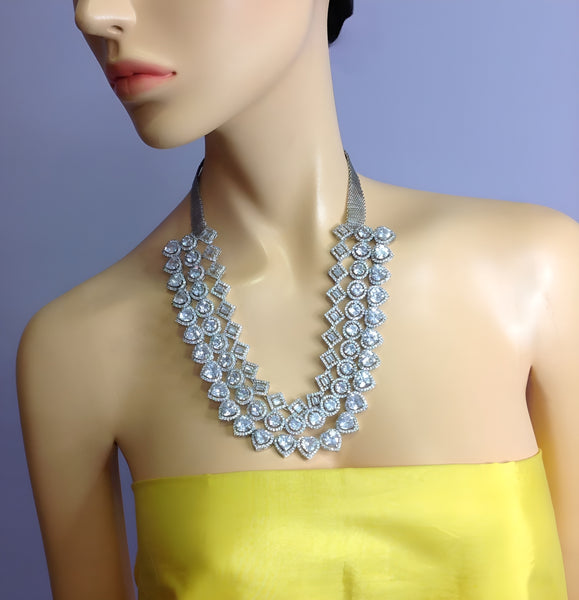 3 Stranded Clear Crystal Necklace Set