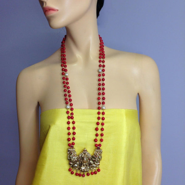 Red Synthetic Coral and  Laxmi Pendent