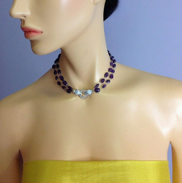 Admirable Amethyst With Leopard Head Choker Necklace