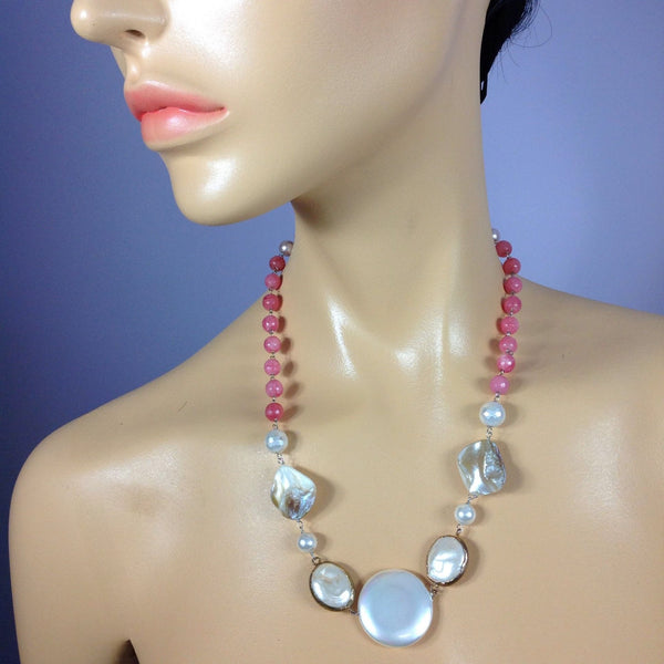 Poised Pink Stones with Pearls Necklace