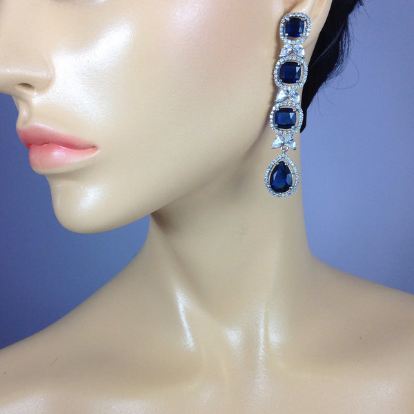 Bold Blue Zirconia Long Earrings