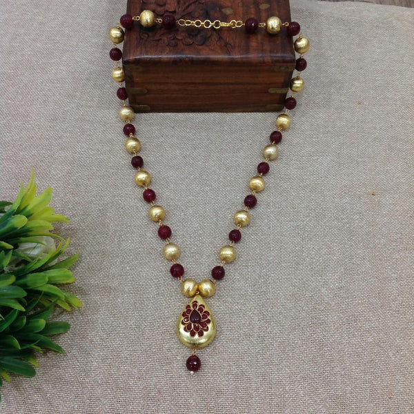 Dazzling Maroon Gemstones and Golden Beads Necklace