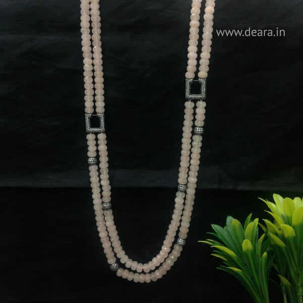 Beauticious Baby Pink Gemstones With Square Crystal Necklace