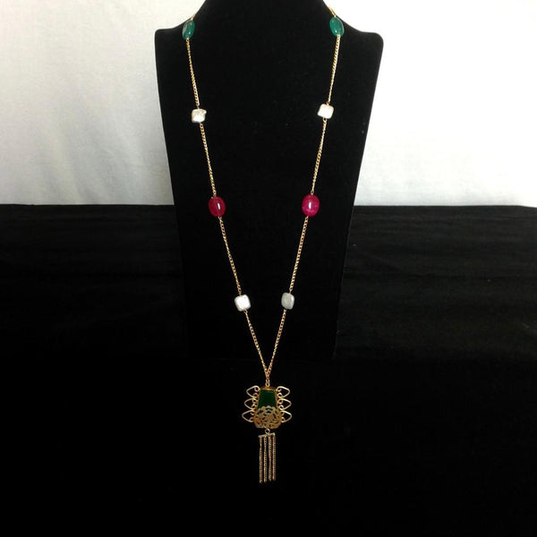 Pine Green Pendant With Pearl and Purplish Red Chain Necklace