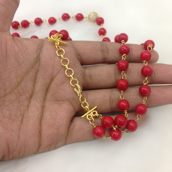 Red Synthetic Coral and  Laxmi Pendent