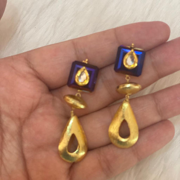 Azure Blue Golden Droplet Earrings