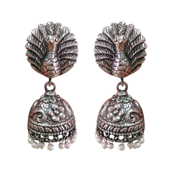 Silver Feathers Long Jhumka Earrings