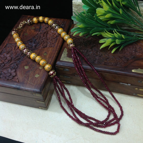 Marvellous Maroon Gemstones With Enamel Beads Necklace