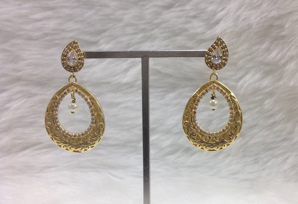 Elegant Pearl beaded Gold Dangler Chandbali Earrings