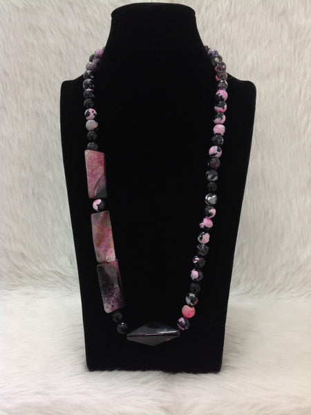 Pink and Black Gemstones Necklace