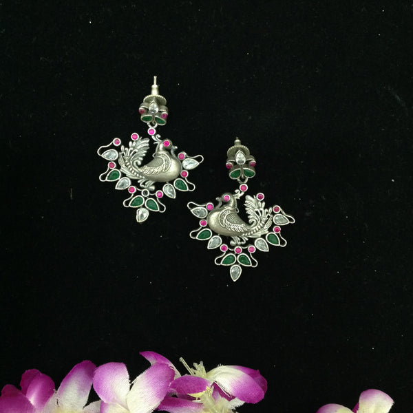 Ravishing Ruby Pink with Emerald Green Oxidized Earrings