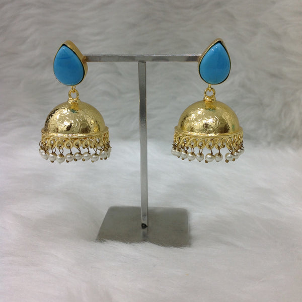 Blue Gold Turquoise Jhumka Earrings