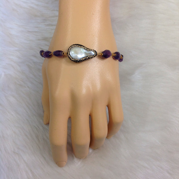 Amazing Amethyst with Crystal Paved Pearl Bracelet