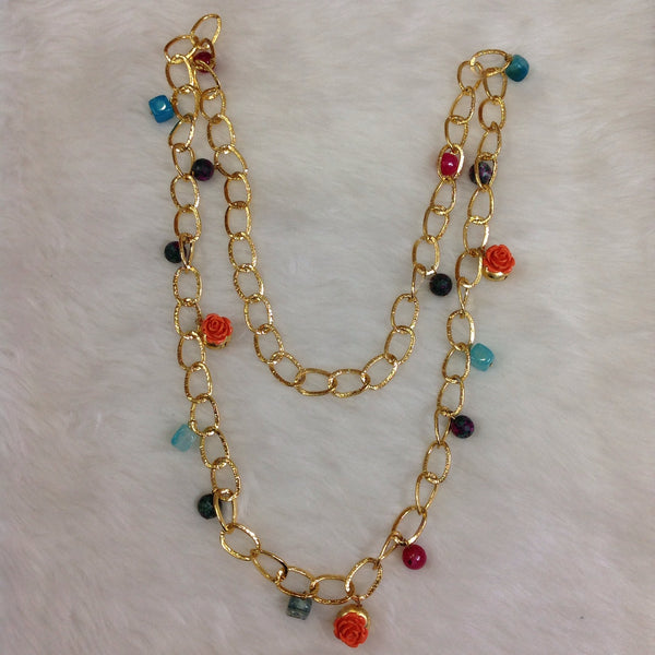 Delicious Multicolored Gemstone Chain Rose Coral Necklace