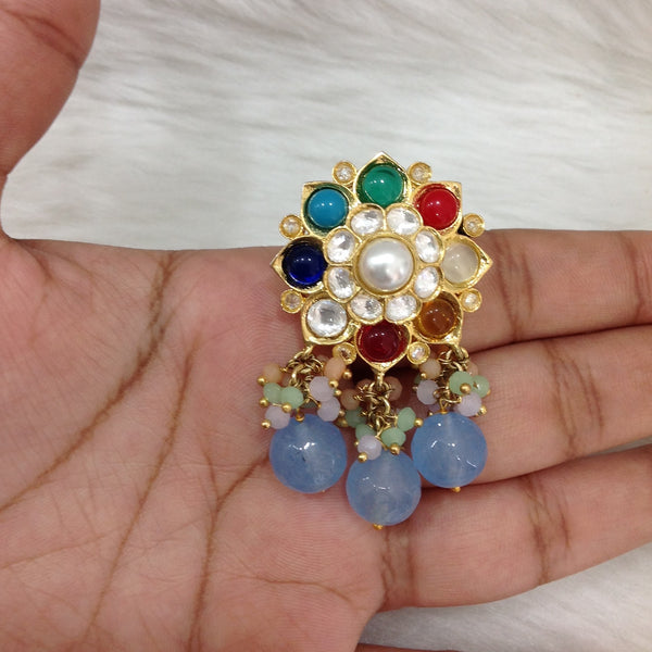 Multi-Coloured Floweret Gemstones With Pearl Drop Earrings
