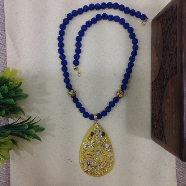 Midnight Blue Beaded in Bumblebee Yellow Pendant Necklace