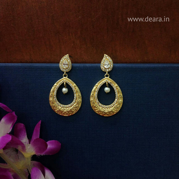 Elegant Pearl beaded Gold Dangler Chandbali Earrings