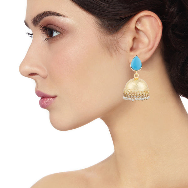 Blue Gold Turquoise Jhumka Earrings
