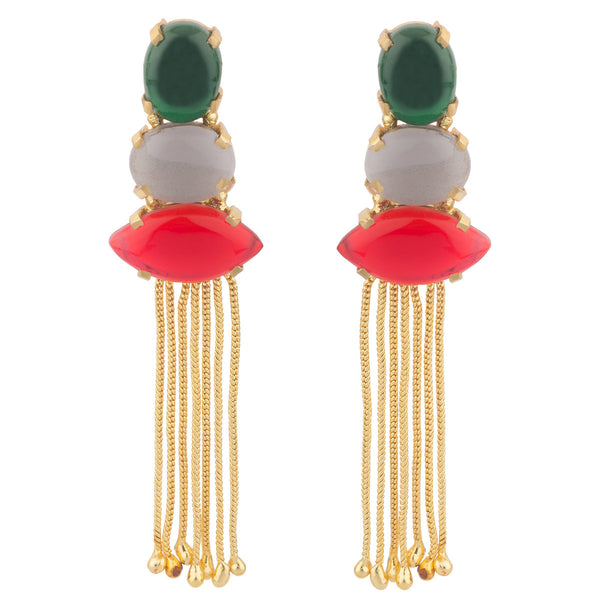 Green Grey and Red Long Dressy Earrings