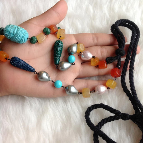 Opulence of Teal and Turquoise with Hues of Orange Necklace