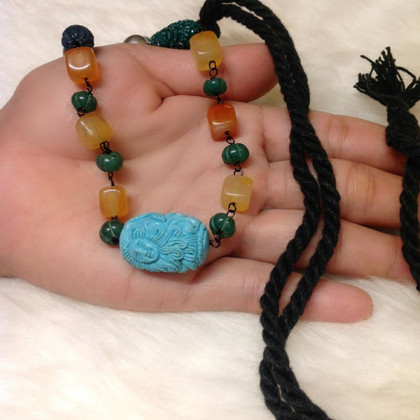 Opulence of Teal and Turquoise with Hues of Orange Necklace