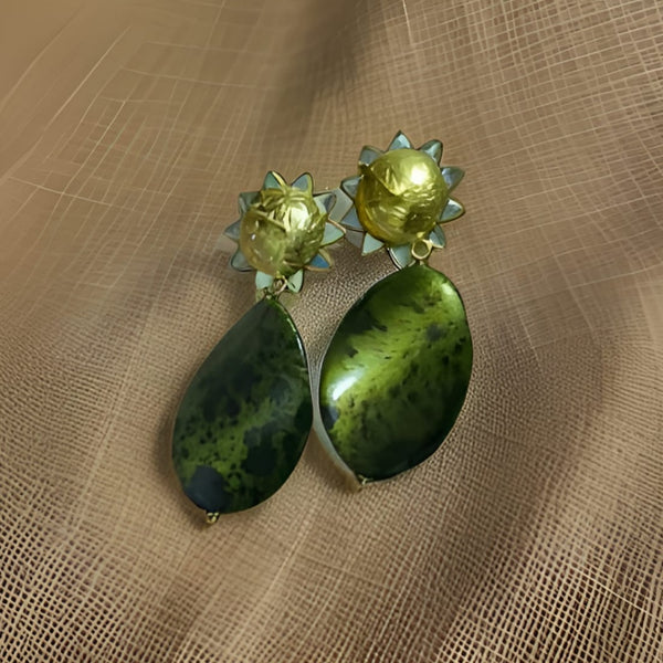 Elegant Blossoms Olive Green Gemstone Earrings