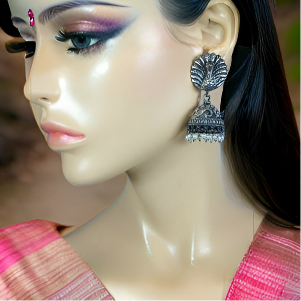 Silver Feathers Long Jhumka Earrings