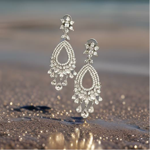 White Rhodium Zircon Dangler Earrings