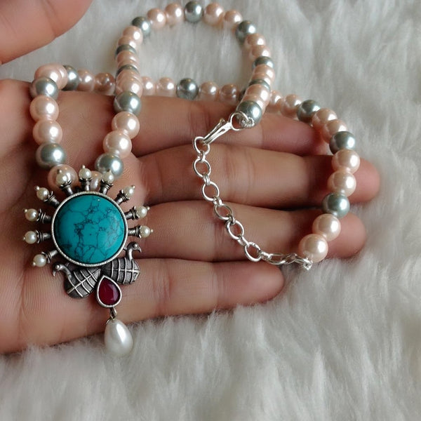 Regal Peacocks in Turquoise with Pearl Elegance Necklace