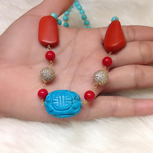 Tantalizing Turquoise and Red Necklace Set