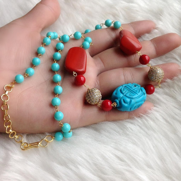 Tantalizing Turquoise and Red Necklace Set