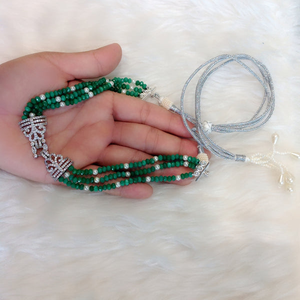Graceful Green With Zircon and Pearl Choker Necklace