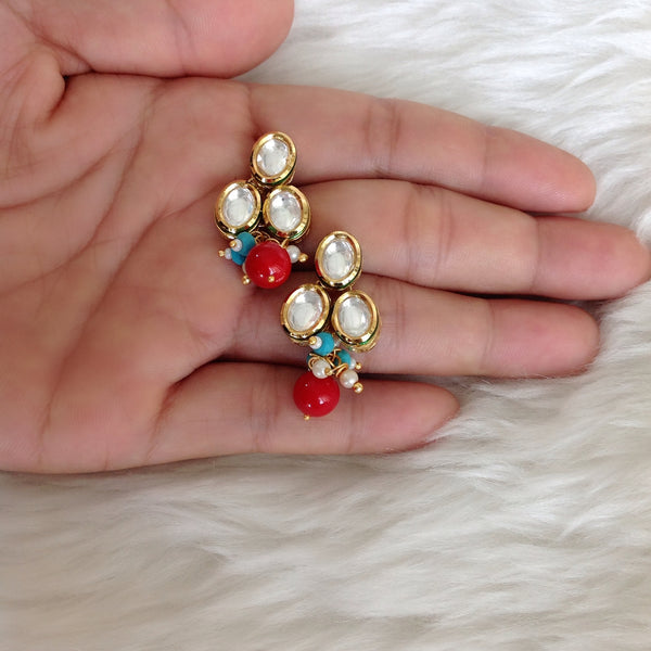 Charming Turquoise with Red Gemstone MOP Kundan Necklace Set