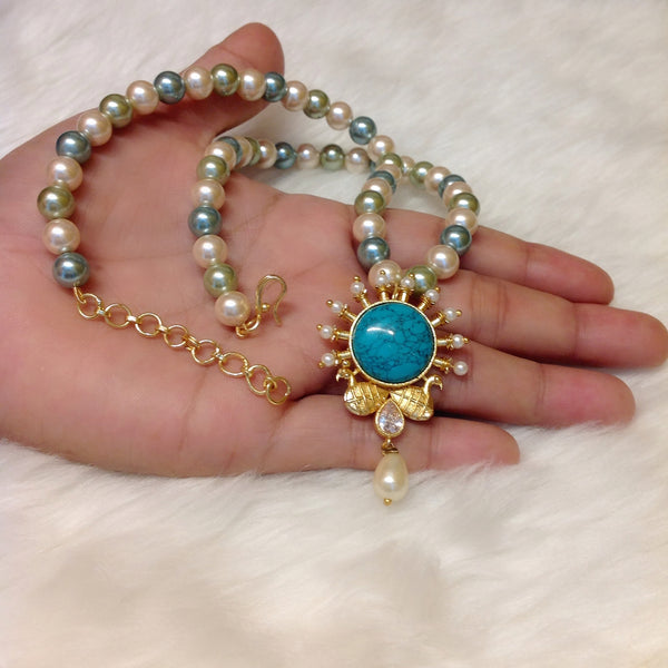 Regal Golden Peacocks in Turquoise with Pearl Elegance Necklace