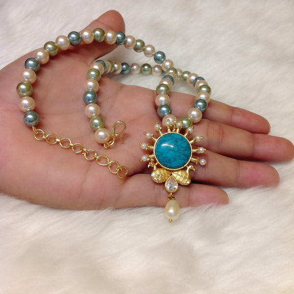 Regal Golden Peacocks in Turquoise with Pearl Elegance Necklace