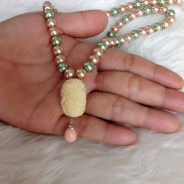 Marvelous Pink and Greenish Pearls with Coral Necklace