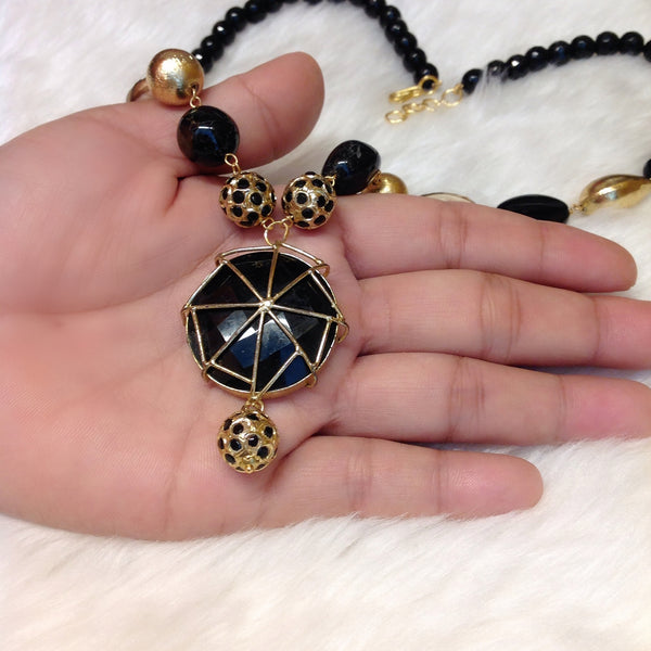 Captivating Black and Gold with MOP Necklace