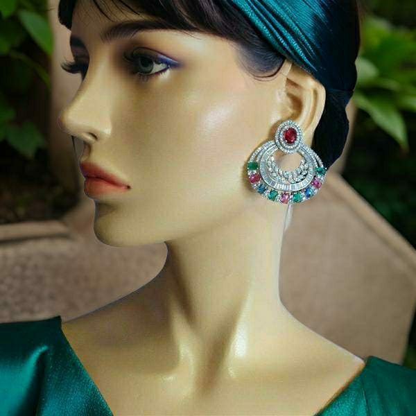 Red Green Diamonds Chandbali Earrings