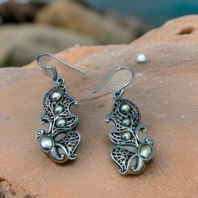 Silver Semi Butterfly Wing Drop Earrings