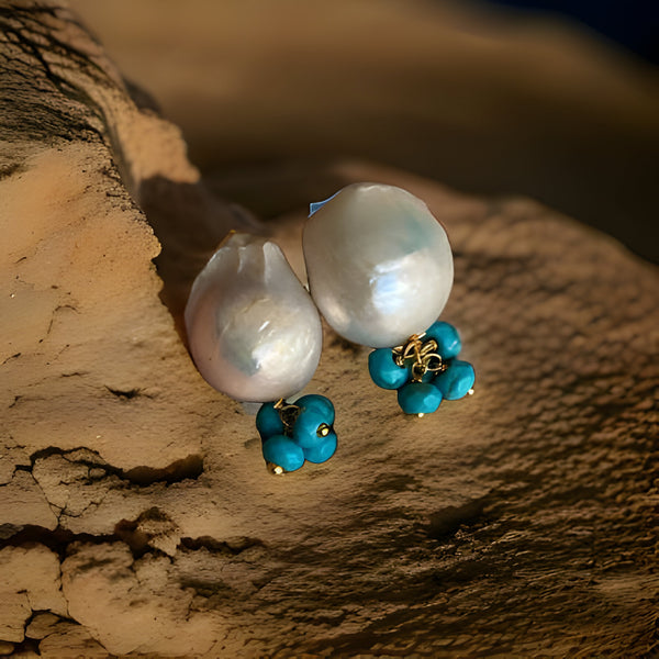 Dazzling Baroque Pearls with Turquoise Quartz Earrings