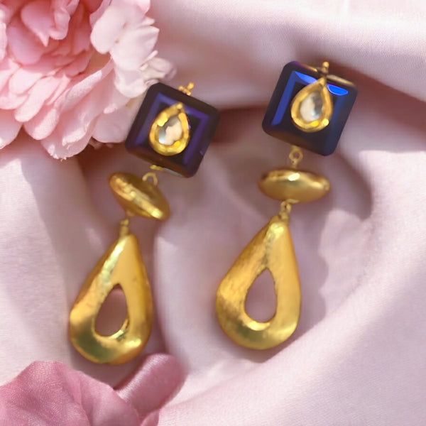 Azure Blue Golden Droplet Earrings