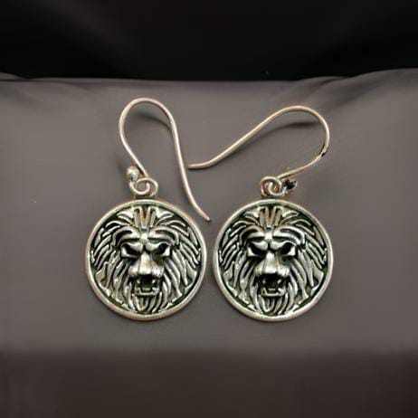Silver Lion Drop Earrings